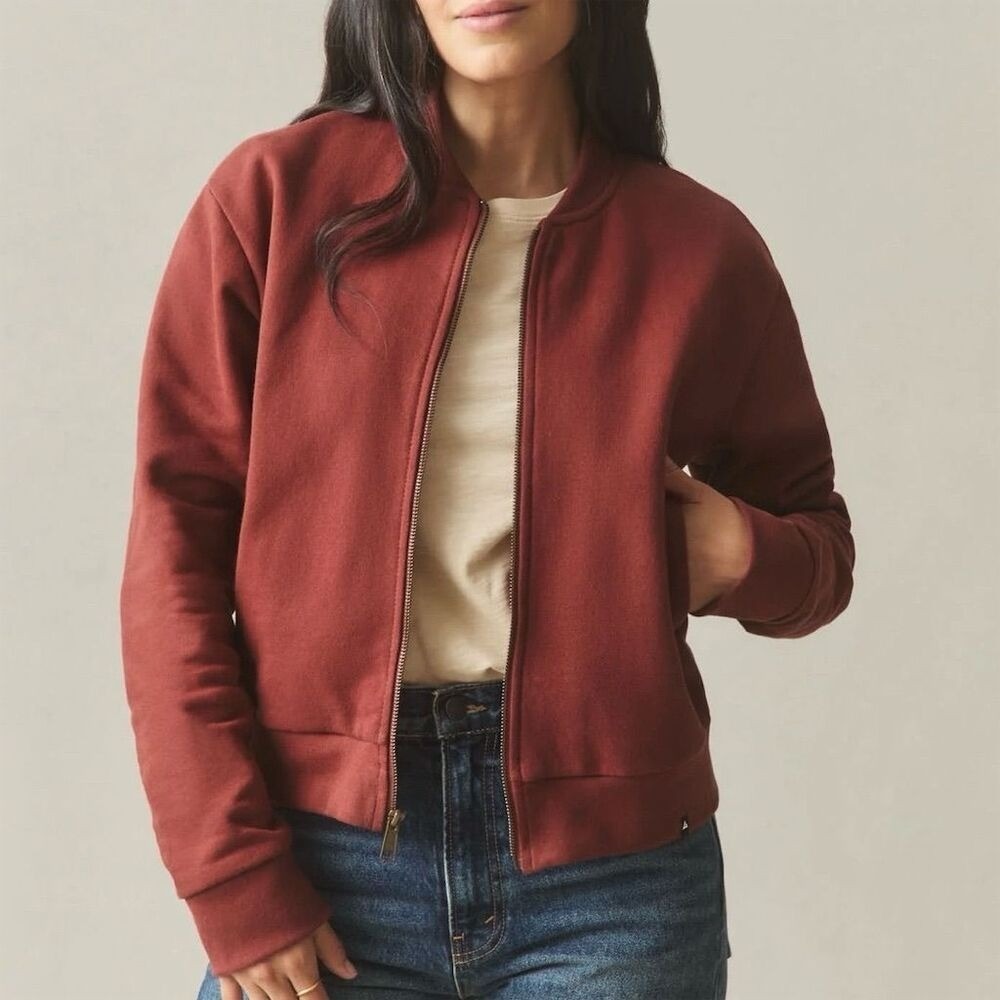 NWOT American Giant Women's Fleece Bomber Jacket Russet Brown Burgundy Small